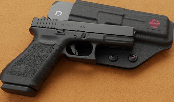 Glock 19 holster displayed on a tan surface
