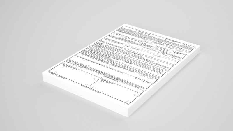 A stack of DD Form 369 documents used by the US Army to request local police and court records